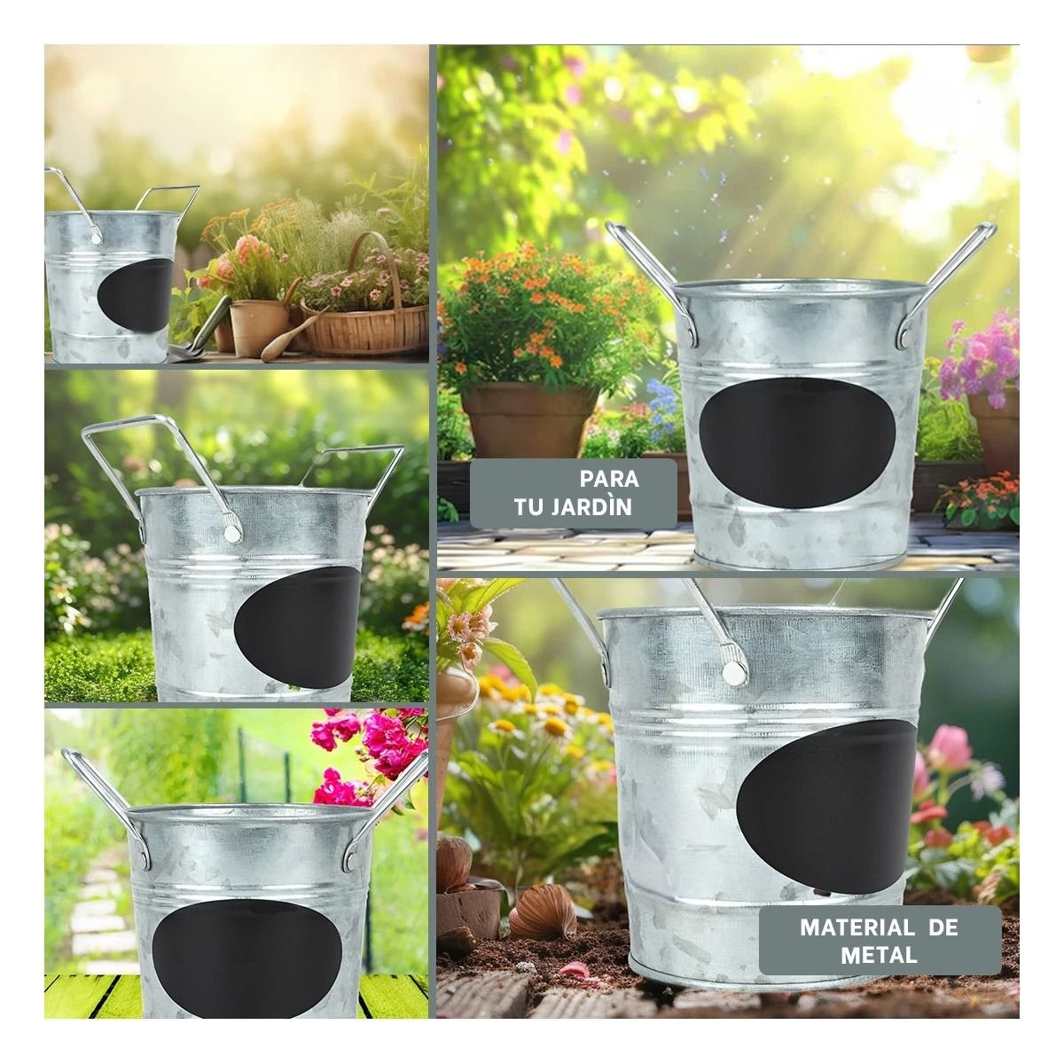 Tiesto Cubo de Metal con Doble Agarradera y Cuadro para Nota como un Adorno Y+Post It