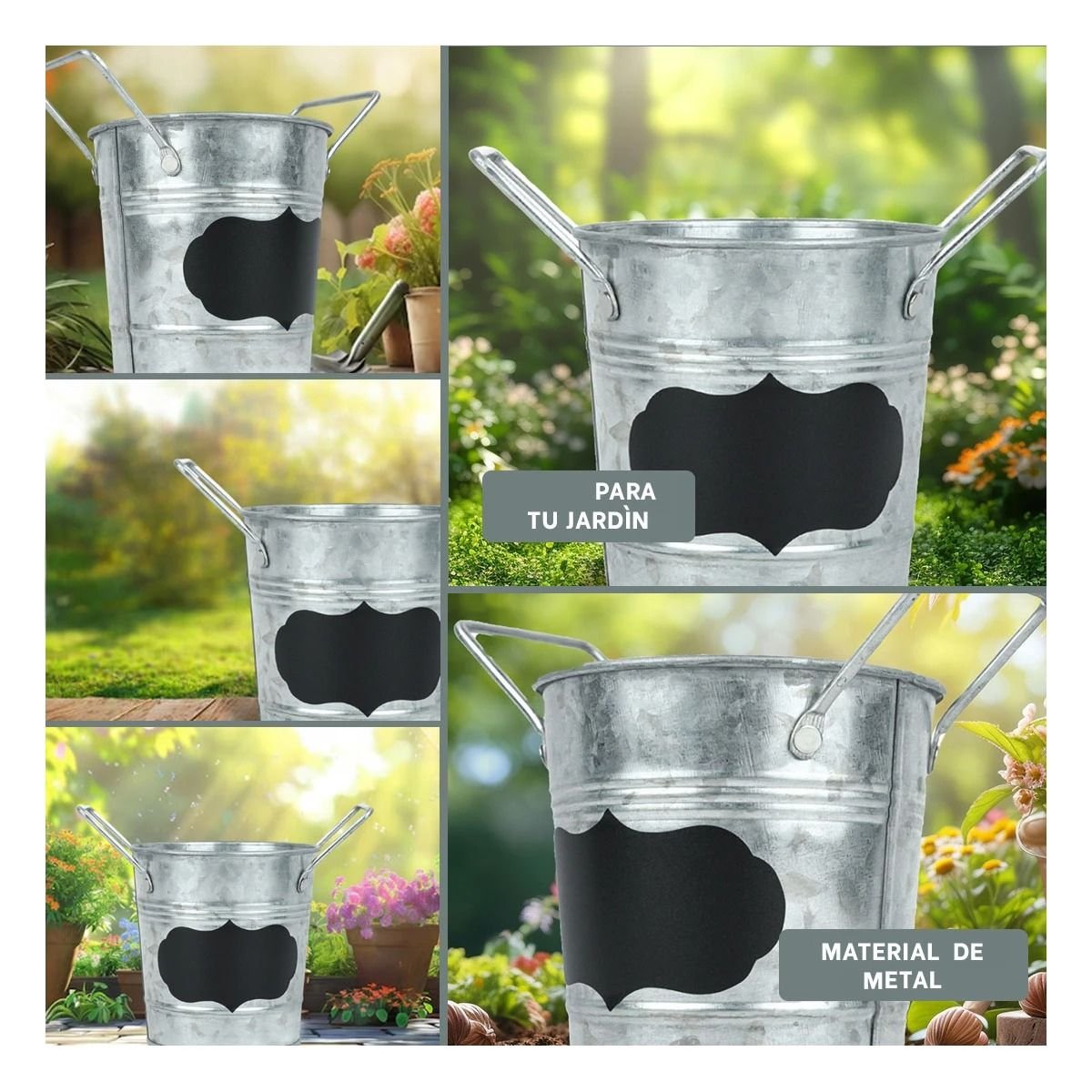 Tiesto Cubo de Metal con Doble Agarradera y Cuadro para Nota como Adorno Y+Post It