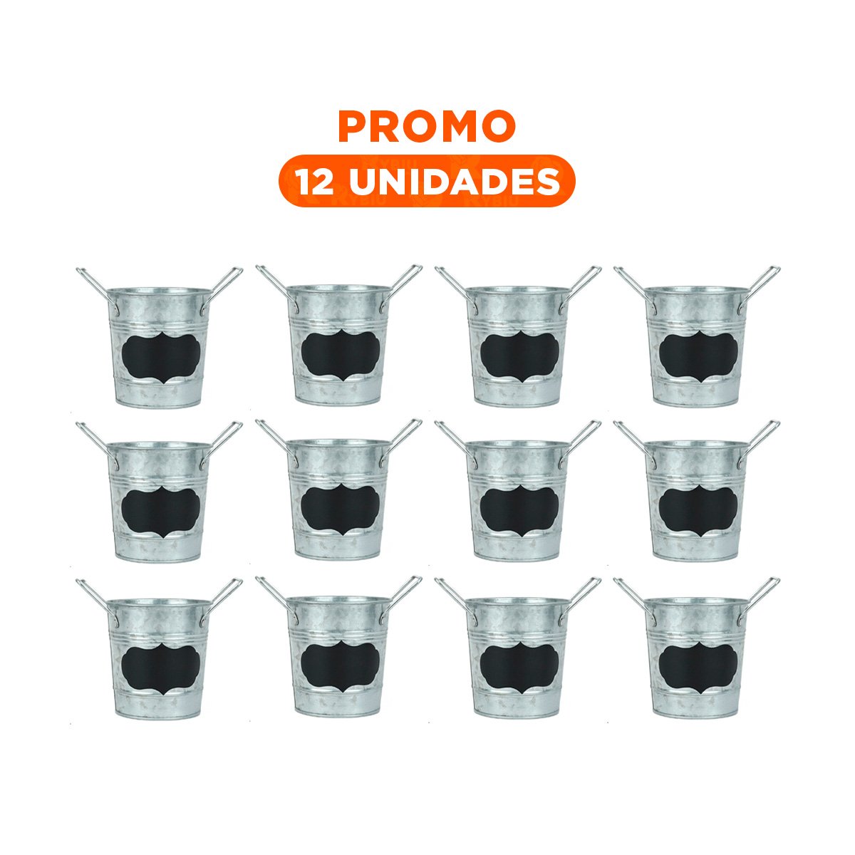 Pack12 Cubeta Cubo de Metal con Doble Agarradera y Cuadro para Nota Y+Regalo Sticker