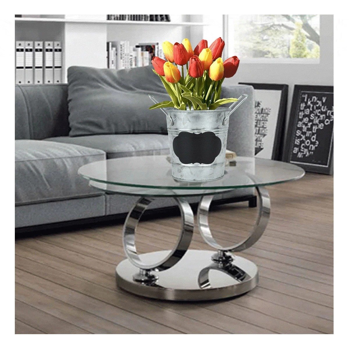 Jarron Metalico Plateado con Agarraderas Laterales y Cuadro para Nota Y+Ligas Regalo