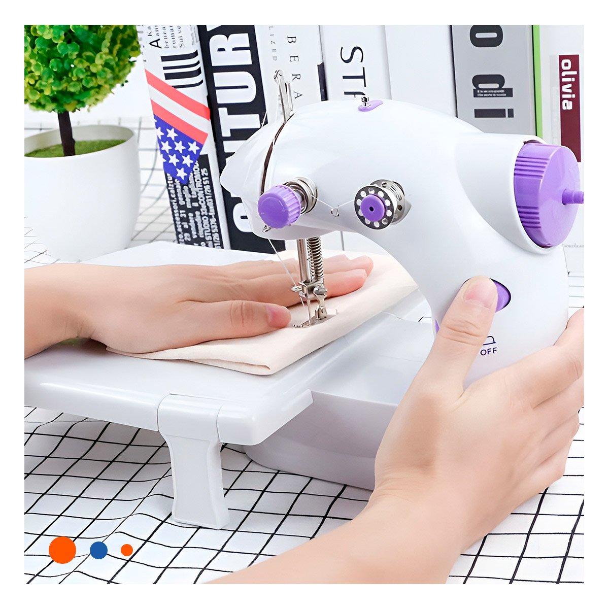 Equipo de Coser con Mesa Portatil Blanco con Toques Morados Funcional