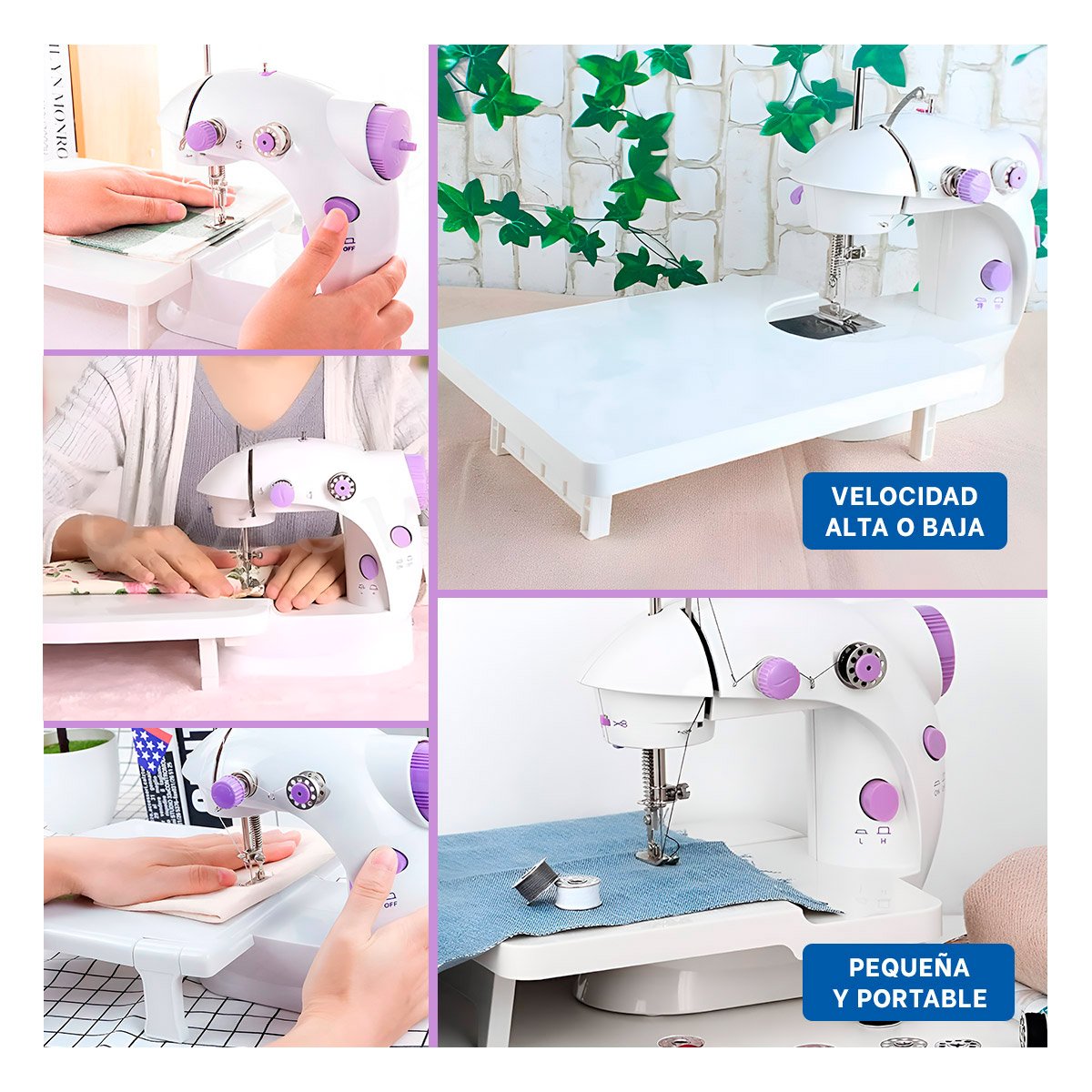Equipo de Coser Portatil con Mesa Blanco Detalles Morados Resistentes Y+Post It