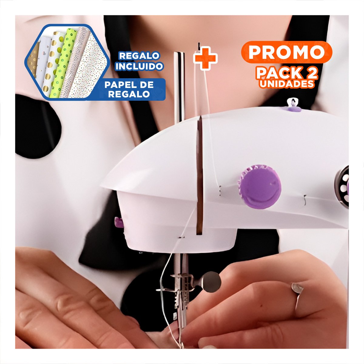 Pack2 Maquina de Coser con Mesa Portatil y Diseño Blanco Morado Moderno Y+Papel Regalo