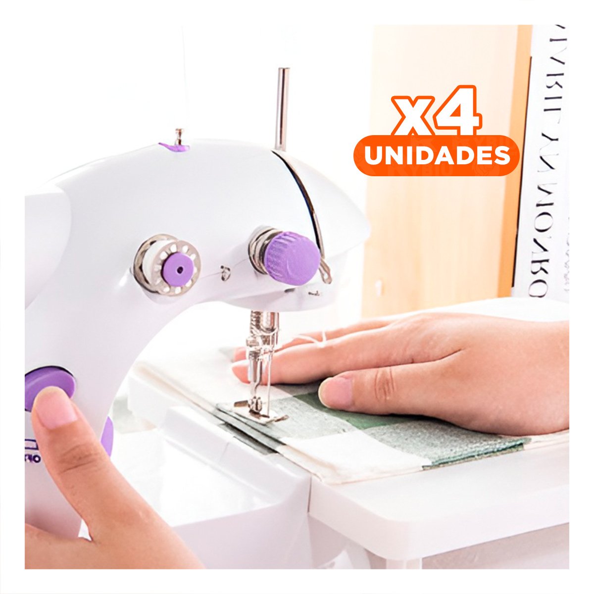 Pack4 Maquina de Coser Blanco Morado con Mesa Portatil Integrada y Firme