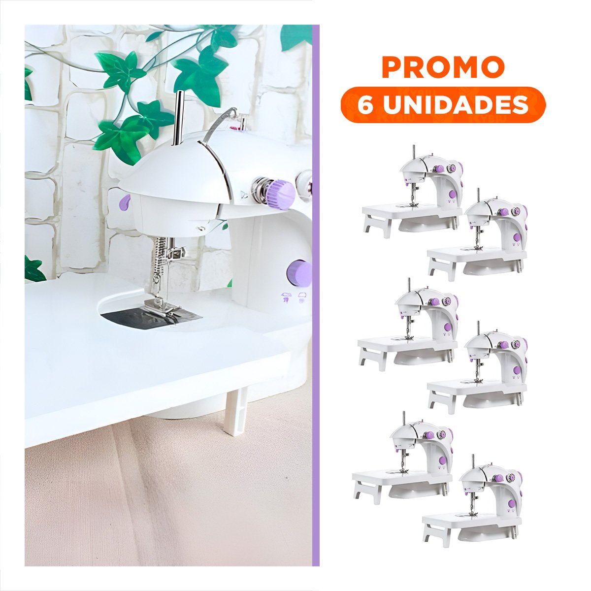 Pack6 Cosedora de Coser con Mesa Blanco y Acabados Morados Suaves