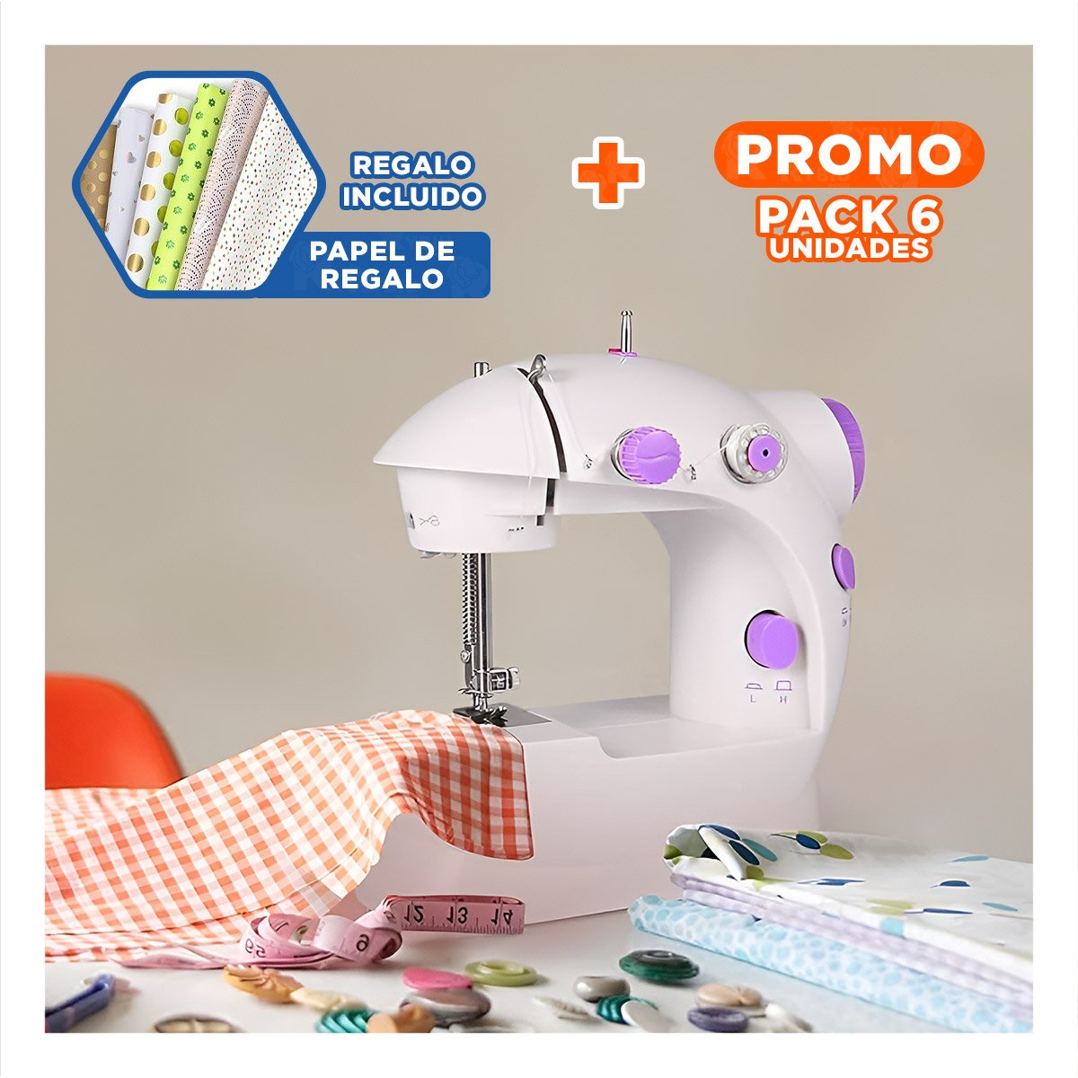 Pack6 Cosedora Portatil Blanco Morado para Coser con Mesa Estable Y+Papel Regalo