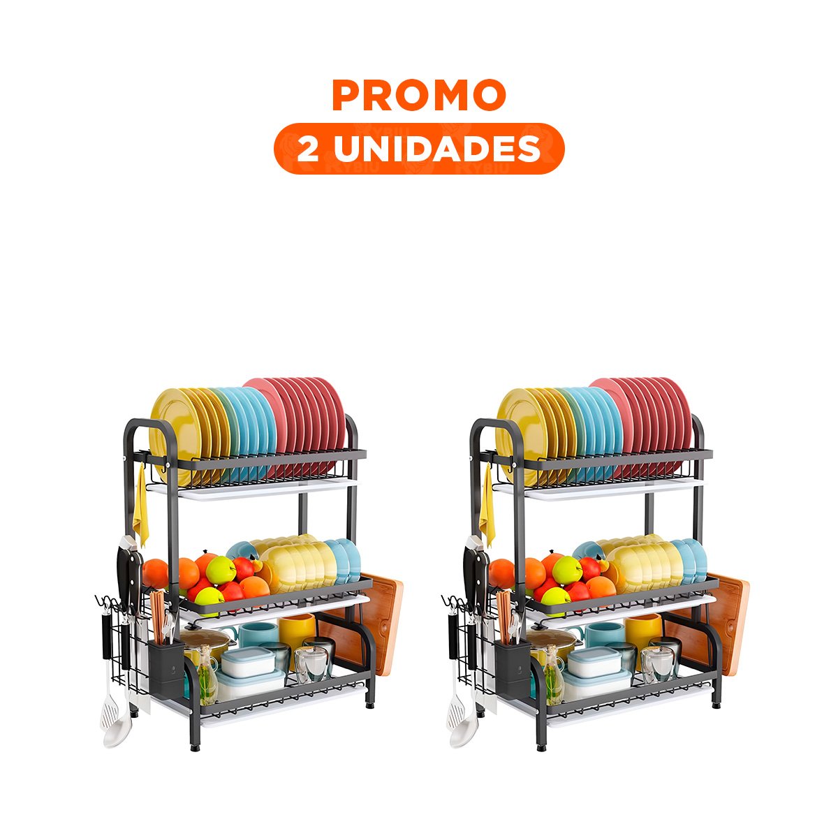 Pack2 Escurridor Negro con Estructura de 3 Niveles y Soporte para Tabla