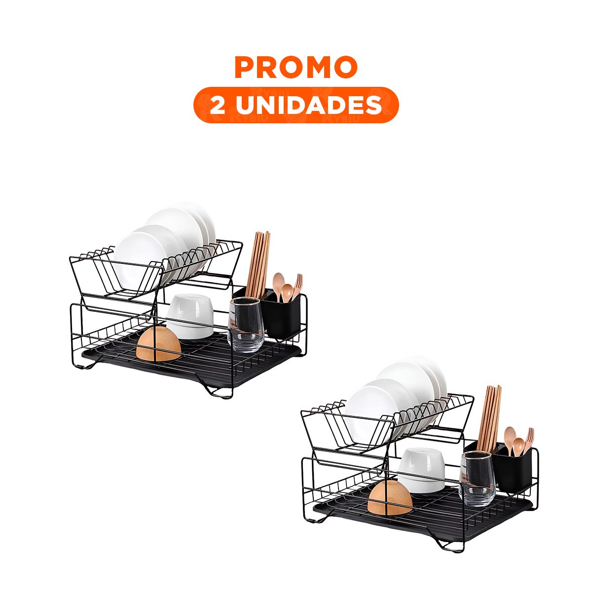 Pack2 Escurridor Negro con Estructura de 2 Niveles y Bandeja Integrada