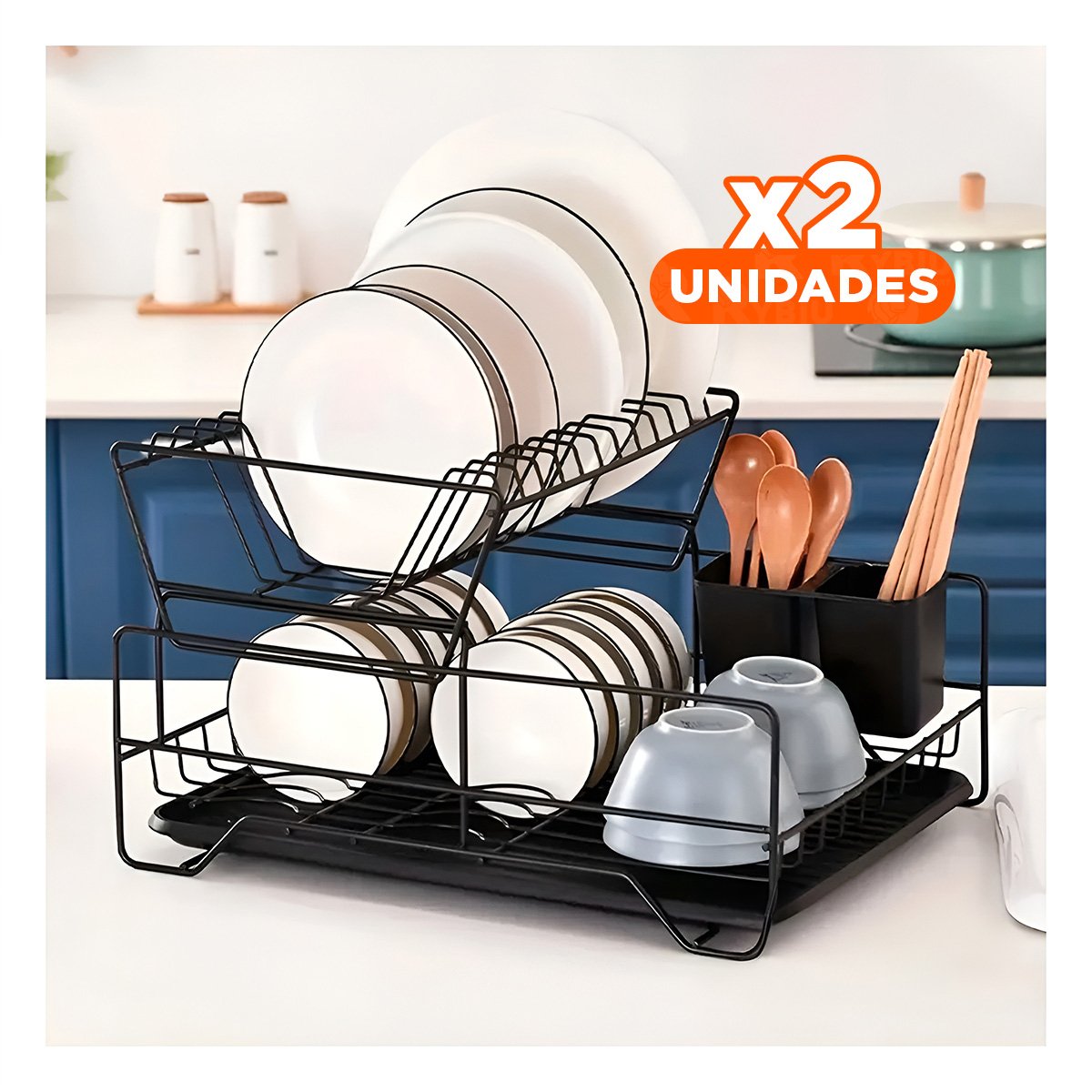 Pack2 Escurridor de Cocina de Color Negro con Puertas y con 2 Niveles Y+Regalo Sticker