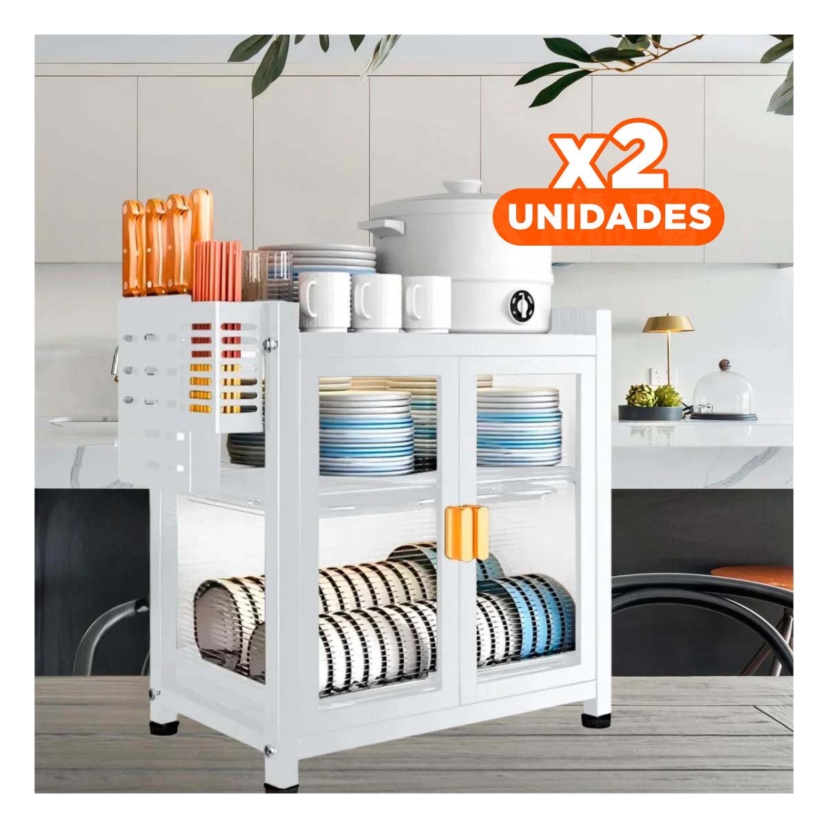Pack2 Escurridor de Cocina Blanco con Puertas y Distribucion de 2 Niveles Y+Regalo Sticker