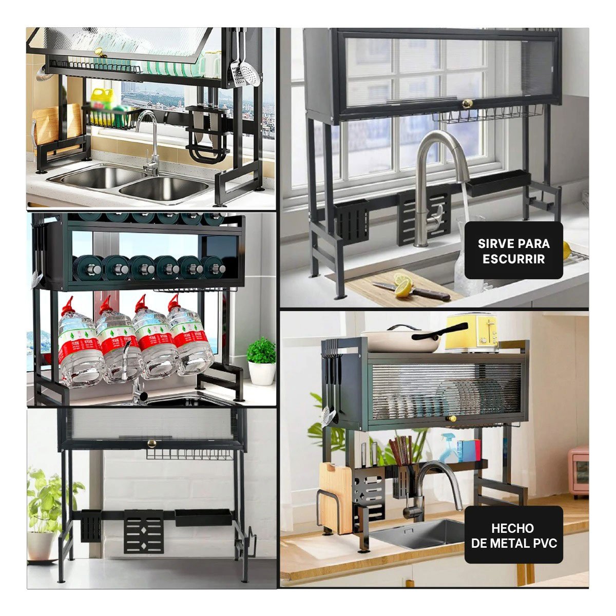 Organizador de Platos para Cocina con Lavadero y Alacena Superior Negro Y+Post It