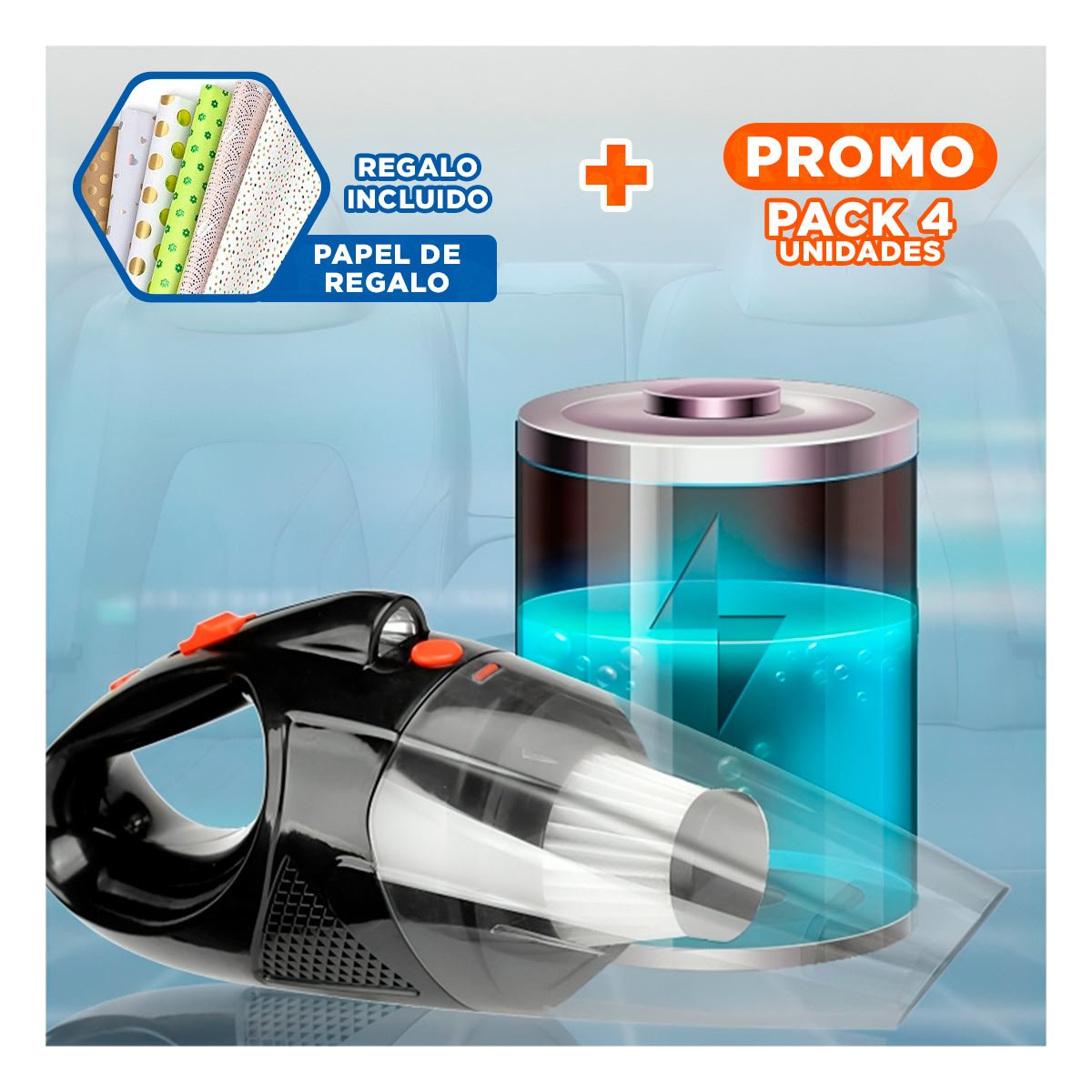 Pack4 Solucion Compacta de Limpieza con Linterna para Casa y Auto Y+Papel Regalo