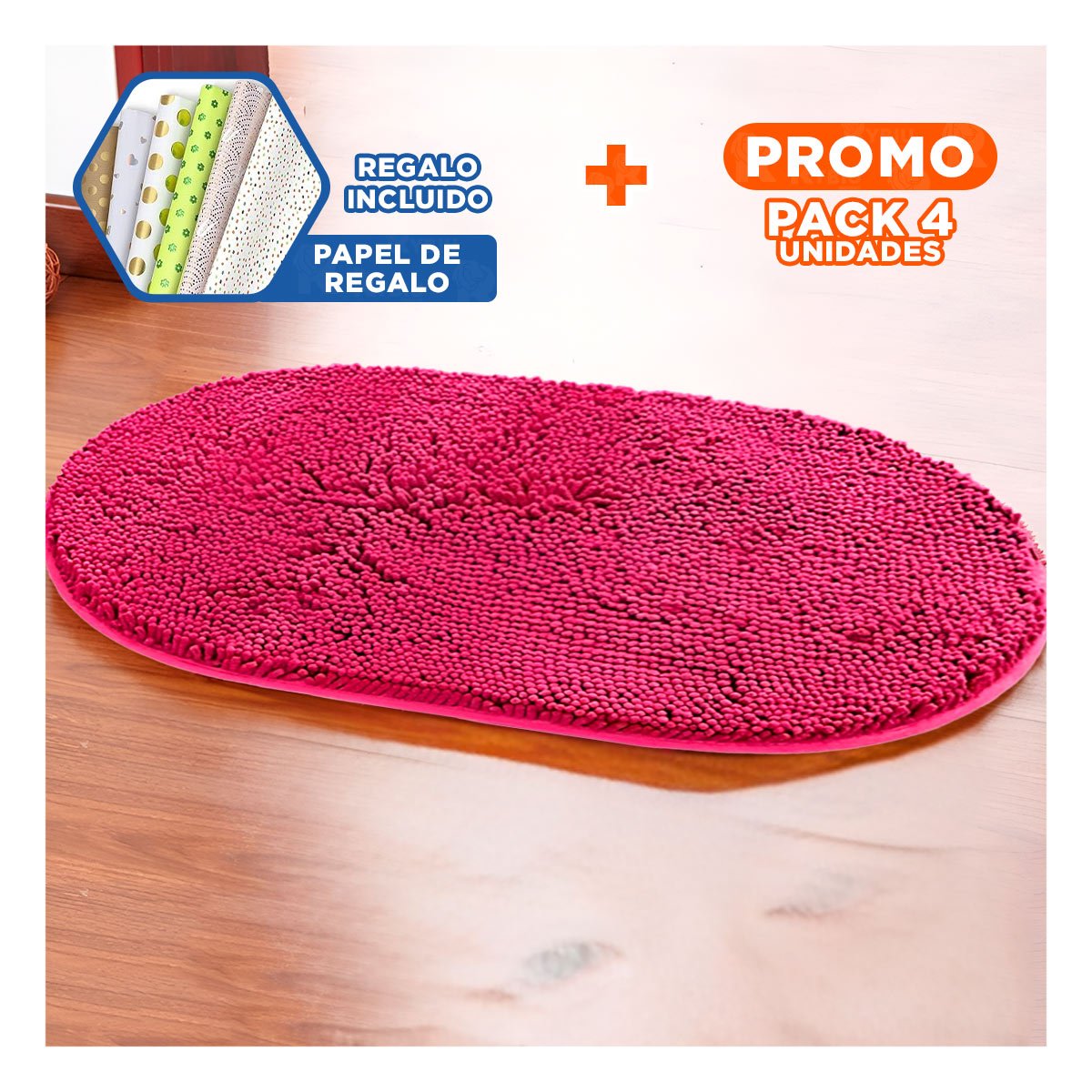 Pack4 Concepto Ovalado de Microfibra 40x60cm Fucsia para Piso Interior Y+Papel Regalo