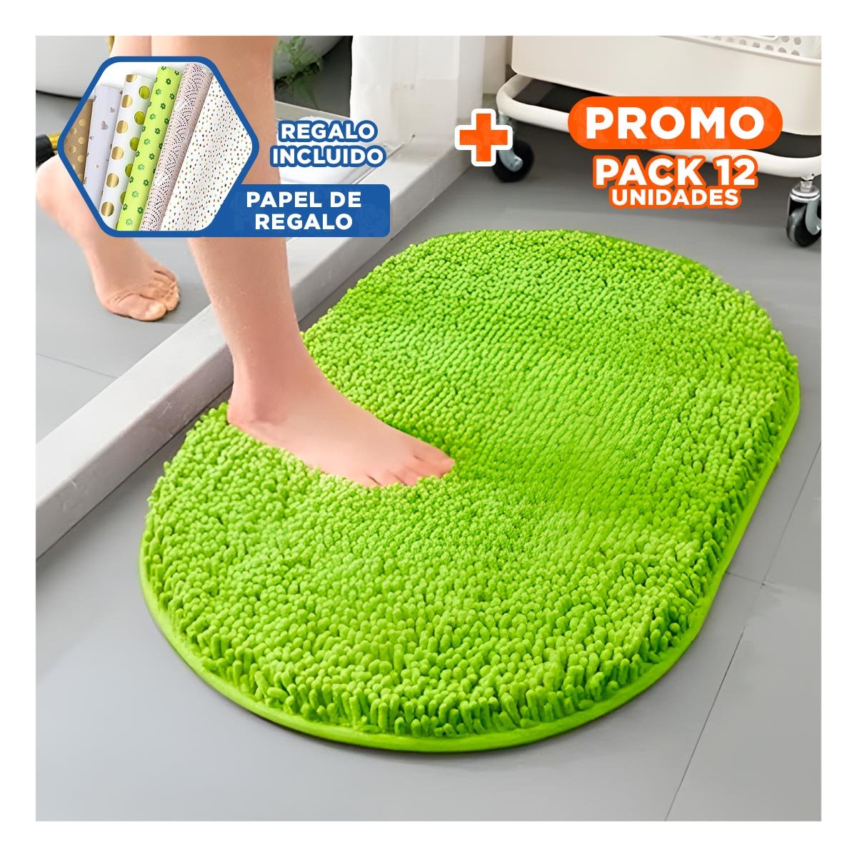 Pack12 Proteccion Ovalada de Piso 40x60cm Microfibra Verde limon Y+Papel Regalo