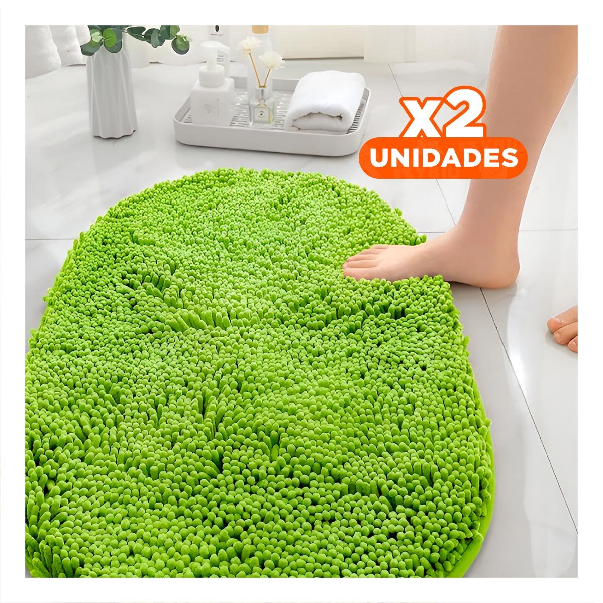 Pack2 Alfombrilla Ovalada de Piso Microfibra 40x60cm Verde limon Y+Regalo Sticker
