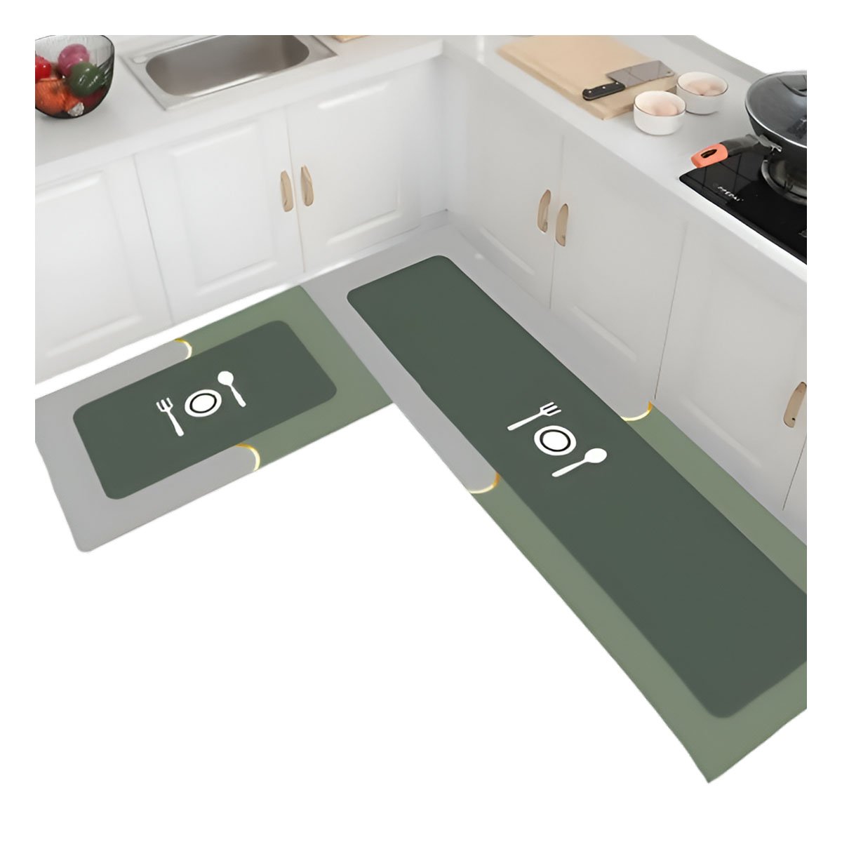 Tapete de Piso con Base Antideslizante para Cocina y Uso Diario Verde Y+Papel Regalo