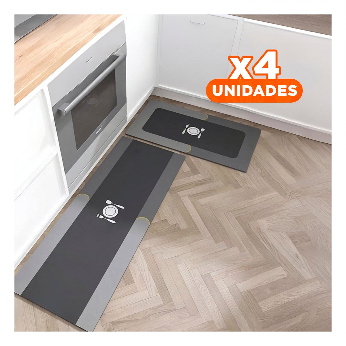 Pack4 Superficie de Piso Antideslizante para Cocina y Uso Cotidiano Plomo