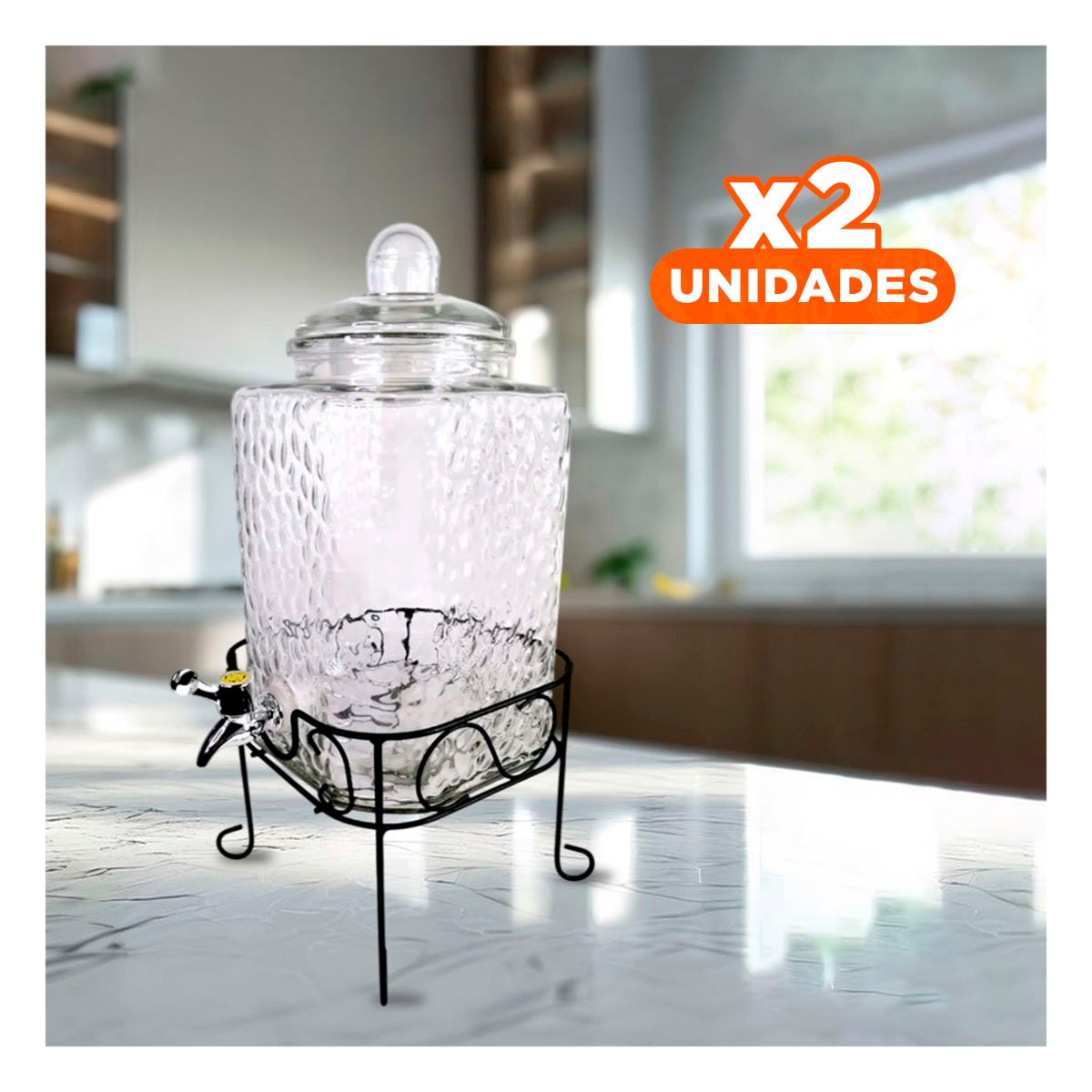 Pack2 Implemento de Bebida Transparente 6L con Base Metalica para Mesa Hogar Y+Regalo Sticker