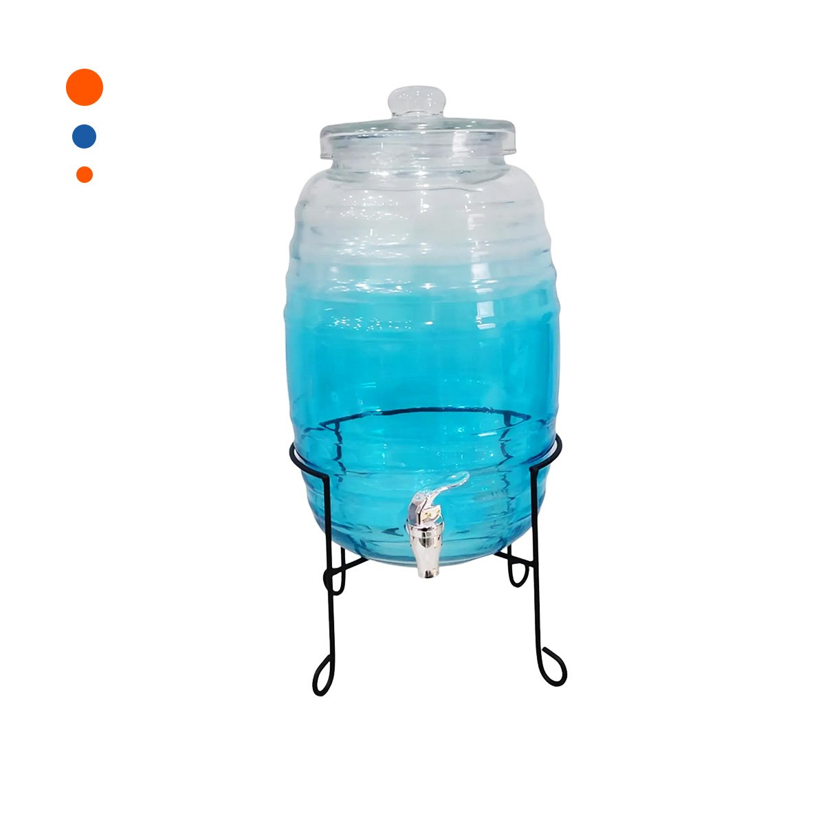 Estacion de Bebidas 10L con Base Metalica y Tapa Chupon Transparente Celeste Y+Papel Regalo