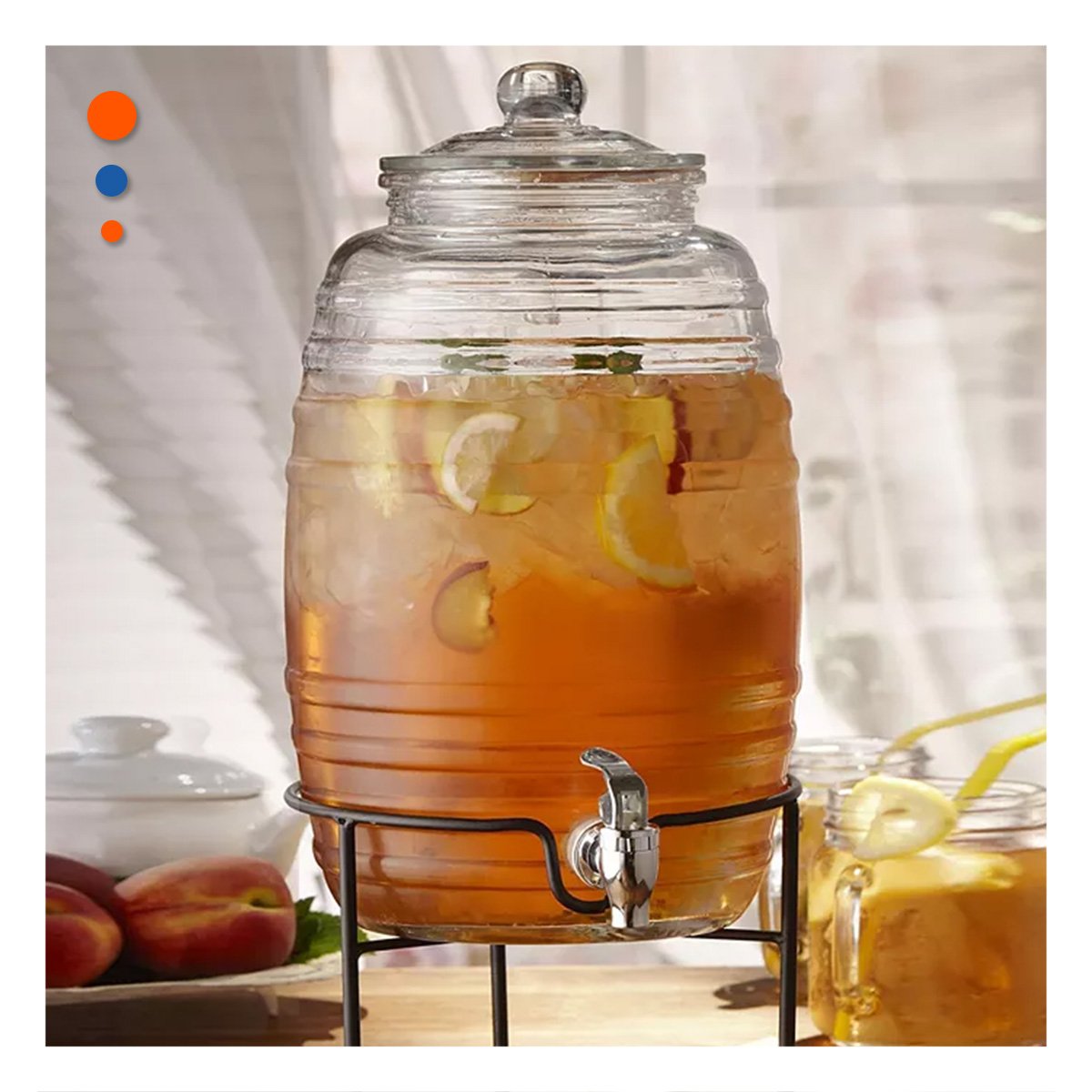 Sistema de Bebidas 10L con Base Metalica y Tapa Chupon Transparente Celeste