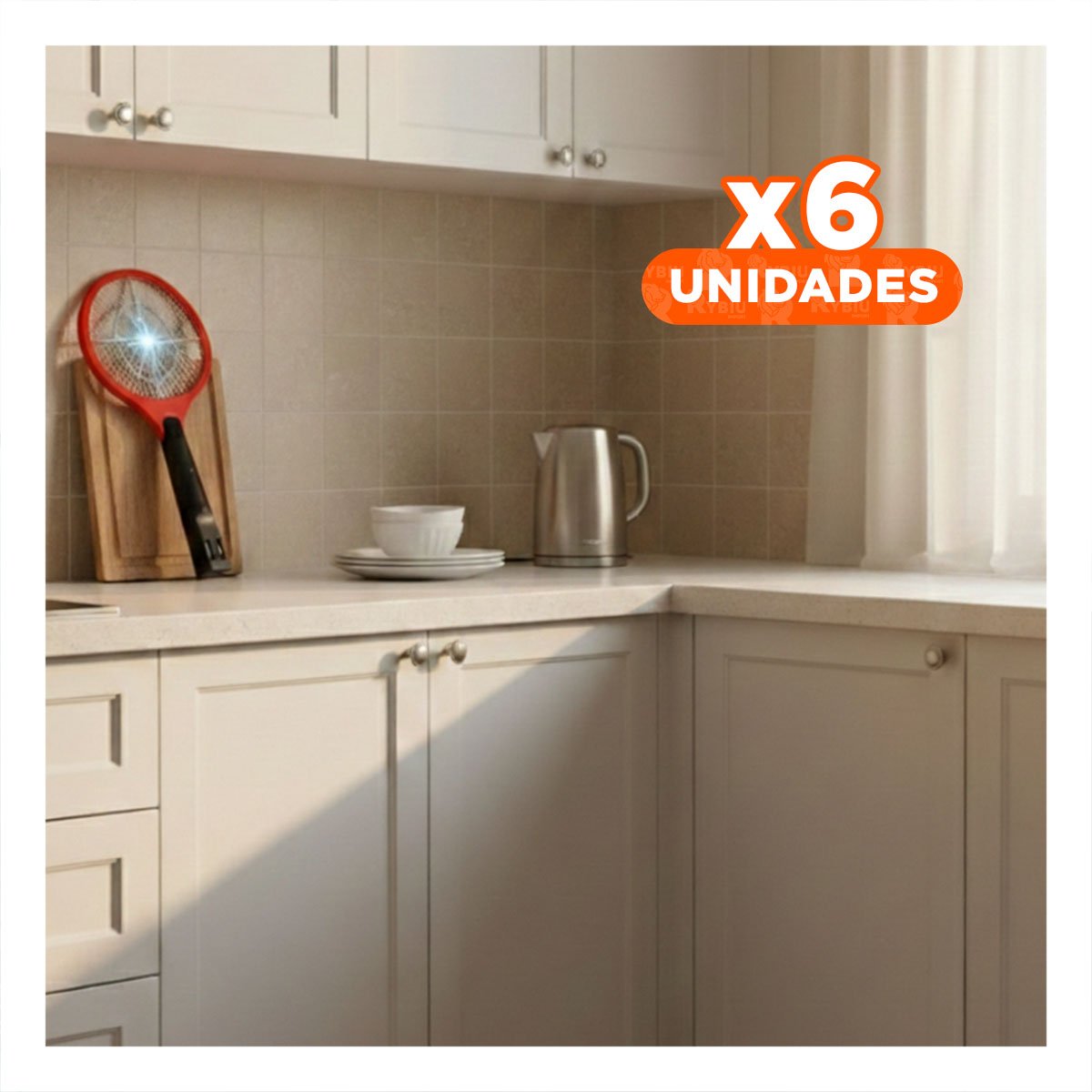 Pack6 Raqueta Mosquitera Rojo Mango Negro para Hogar y Uso Practico en Casa Y+Regalo Sticker