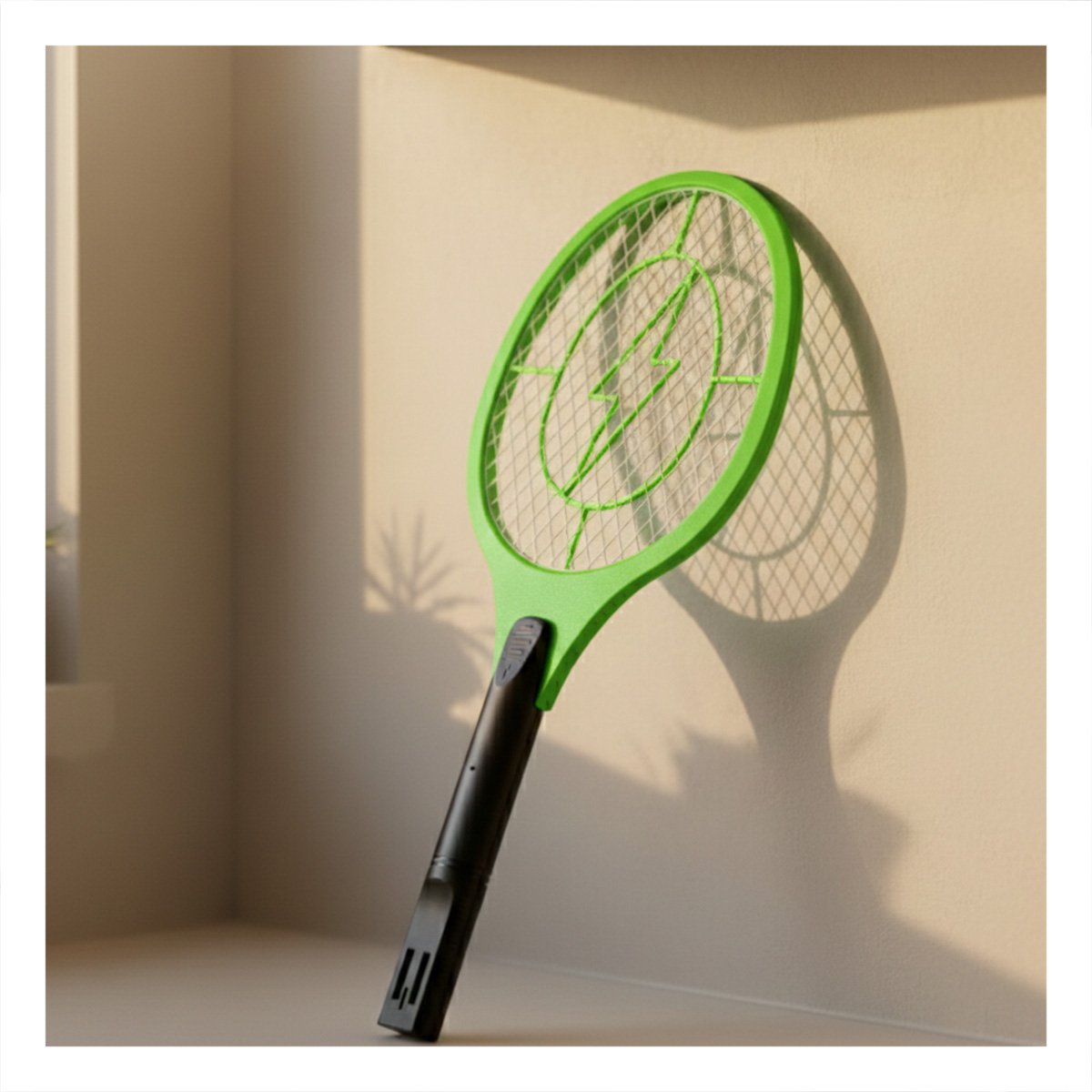 Raqueta Mosquitera Verde Mango Negro para Casa y Control de Insectos Voladores