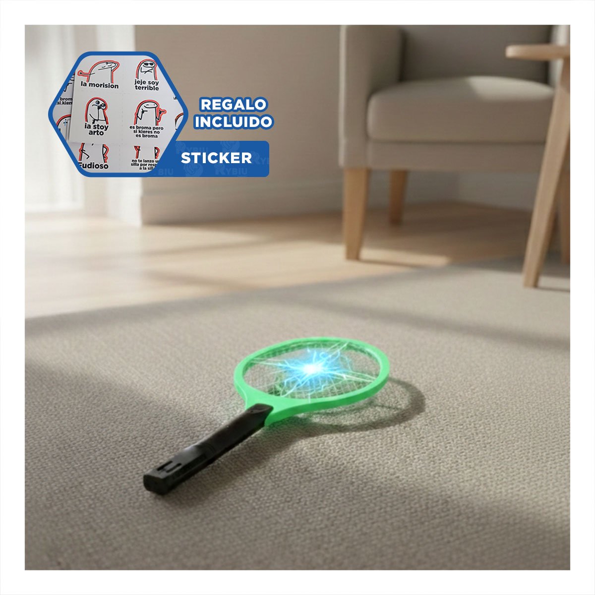 Matamoscas Electrico Verde Mango Negro y Control de Insectos Voladores Y+Regalo Sticker