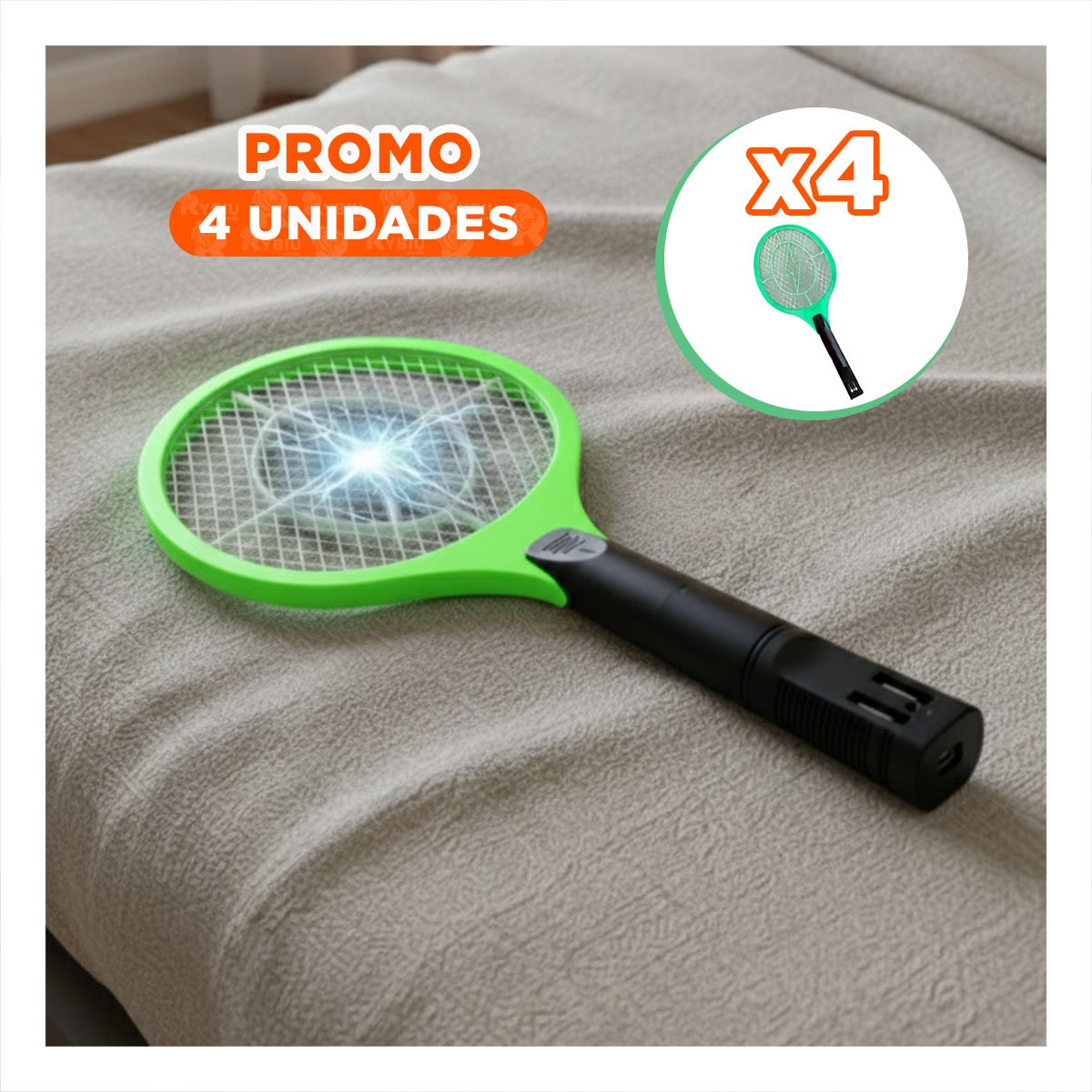 Pack4 Raqueta Mosquitera Verde con Mango Negro para Hogar y Control Diario
