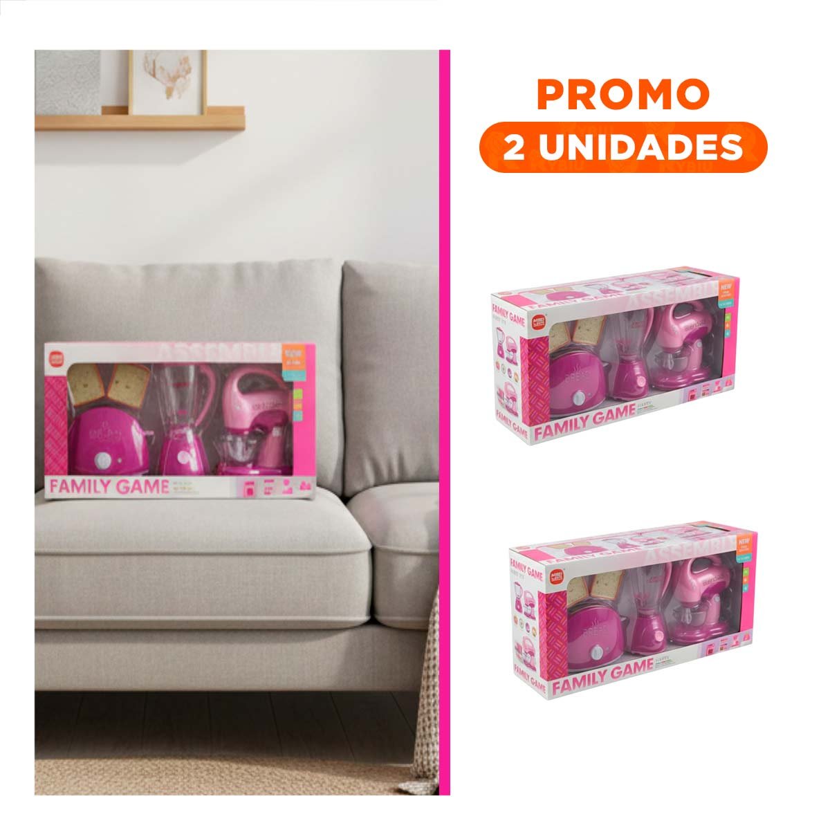 Pack2 Equipo Electrodomesticos Cocina Rosado con Tostadora Licuadora y Batidora Hogar