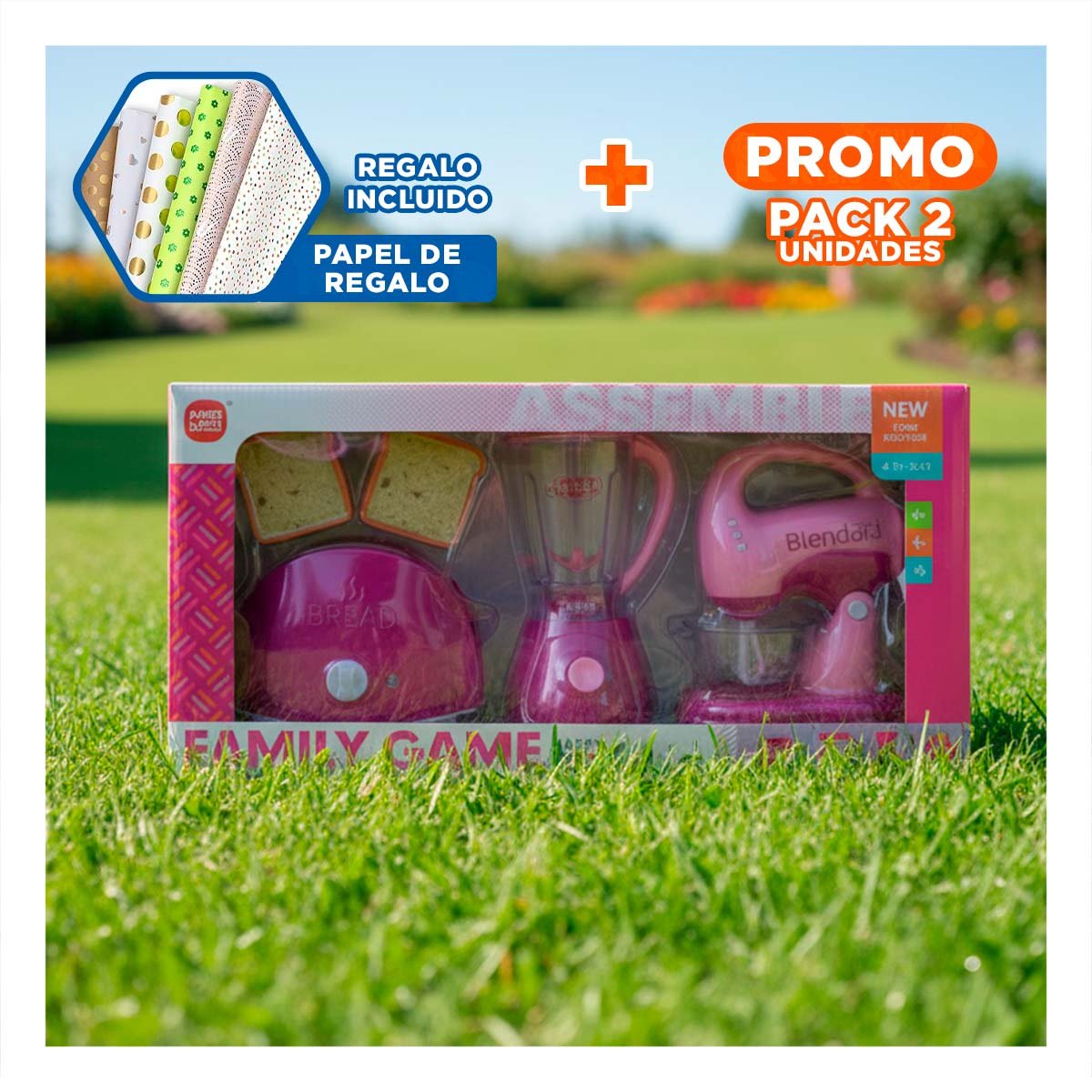 Pack2 Linea Electrodomesticos Cocina Rosado con Tostadora Licuadora y Batidora Y+Papel Regalo