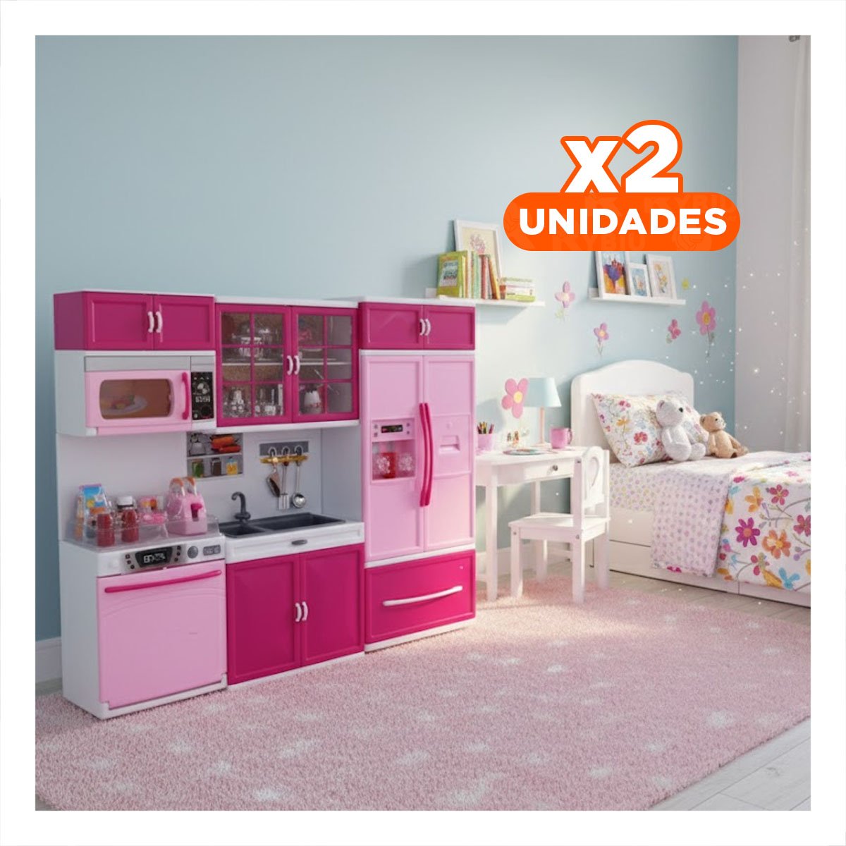 Pack2 Interactiva Cocina Moderna de Juego con Luz y Sonido Rosado para Hogar Y+Regalo Sticker