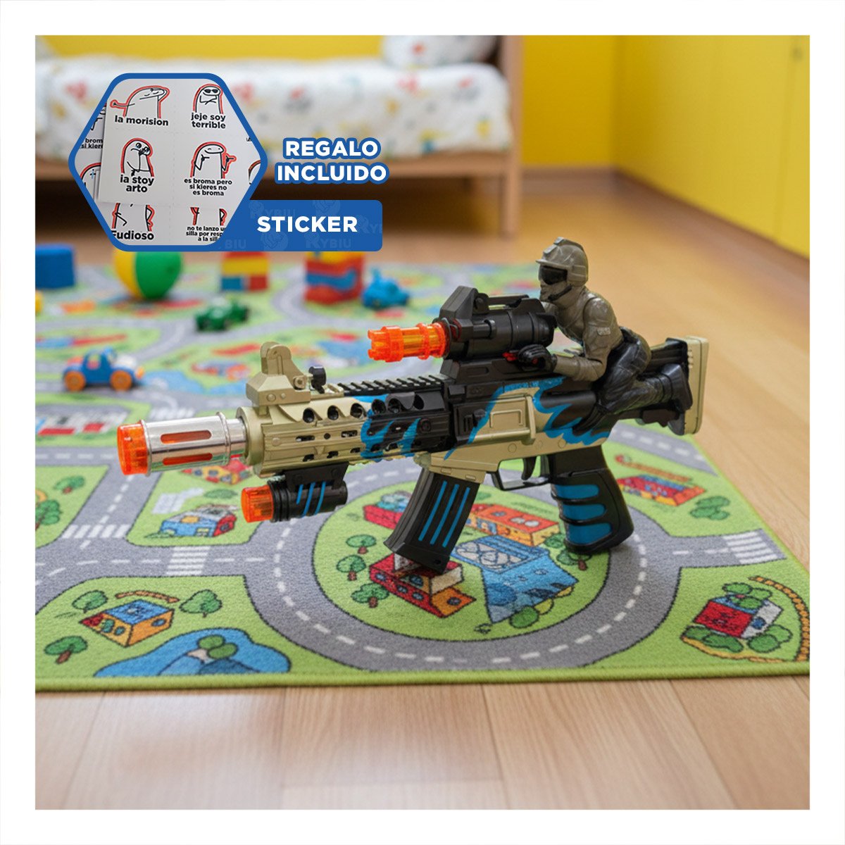 Articulo Ludico con Soldado Integrado con Luz y Sonido para Uso Infantil Y+Regalo Sticker