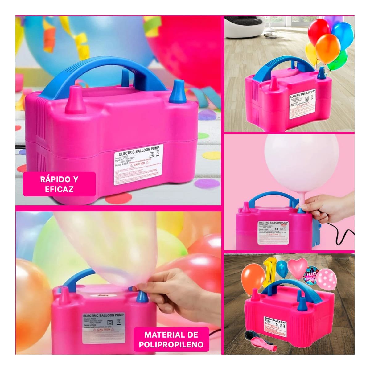 Inflador Portatil Fucsia y Seguro para Niños y Fiesta Y+Post It
