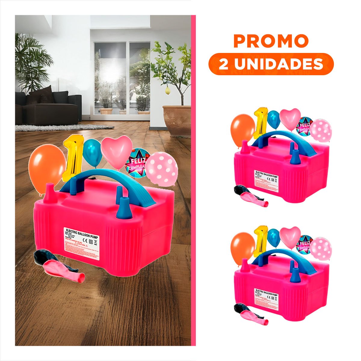 Pack2 Inflador Portatil Fucsia y Ligero para Fiesta y Diversion
