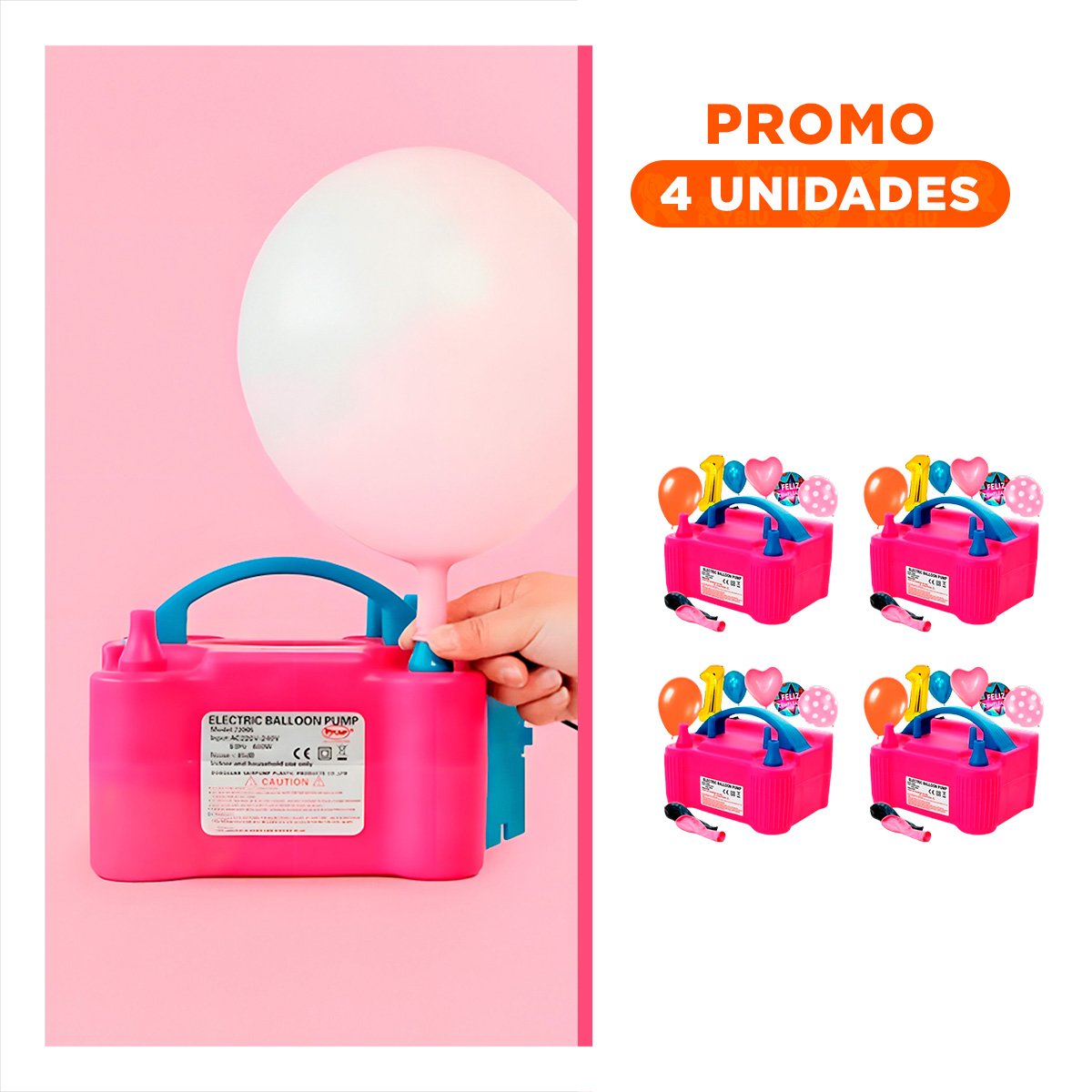 Pack4 Bomba Portatil Fucsia y Ligera para Niños y Juegos Y+Regalo Sticker