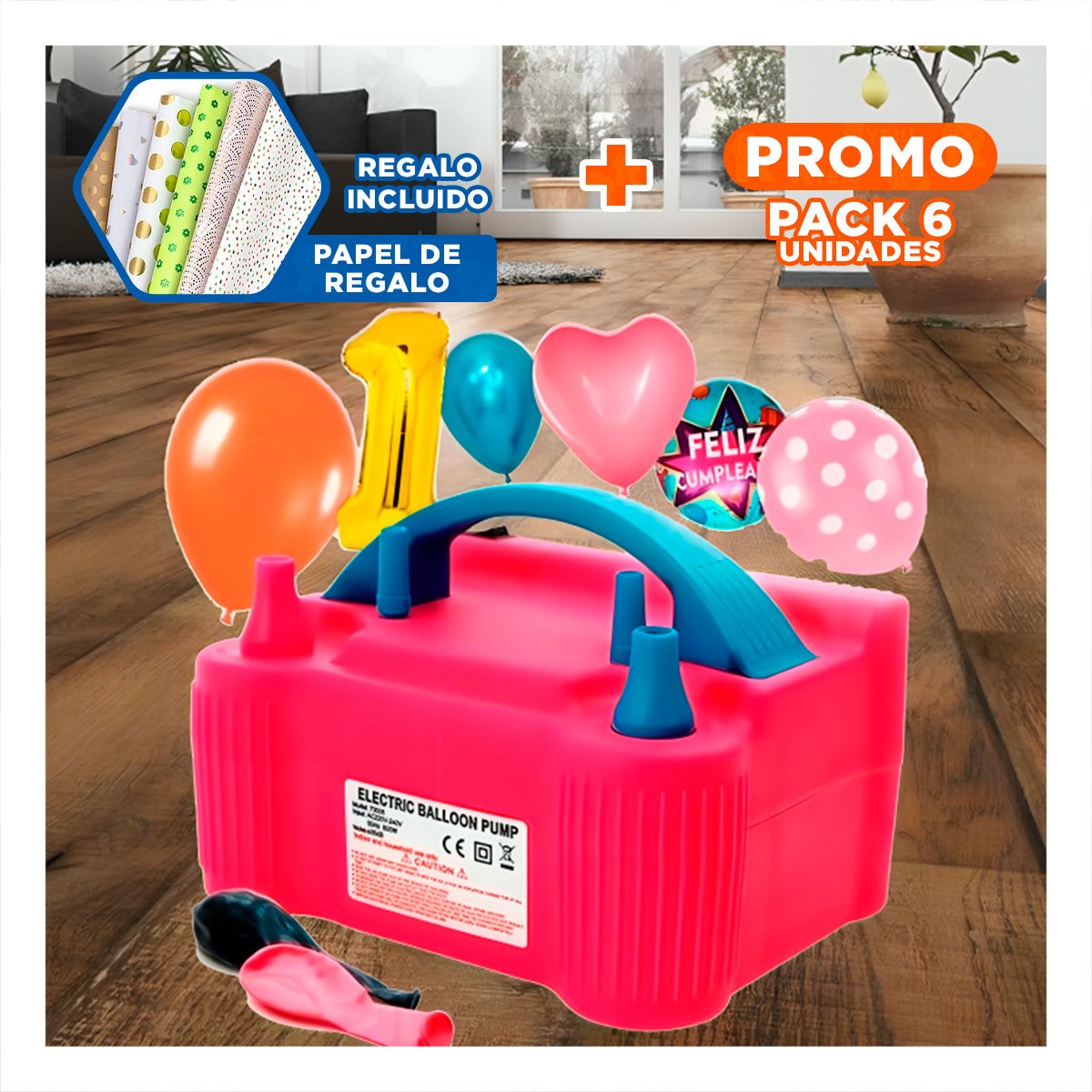 Pack6 Compresor Portatil Fucsia y Facil de Usar con Niños y Juegos Y+Papel Regalo