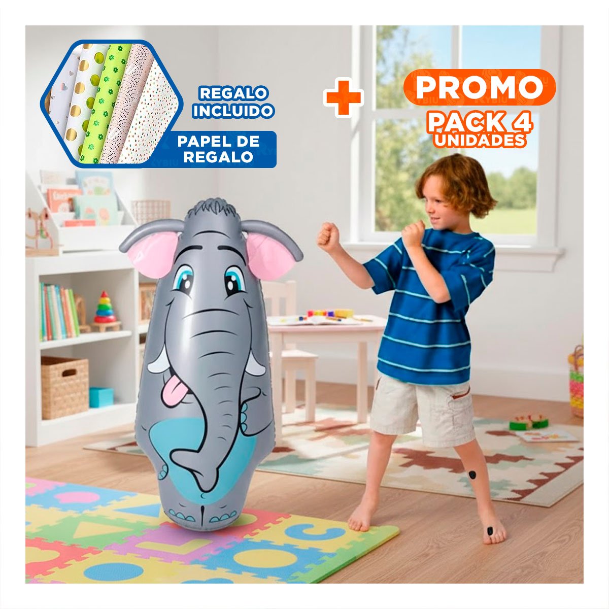Pack4 Muñeco De Elefante Para Diversion En Interiores Y+Papel Regalo