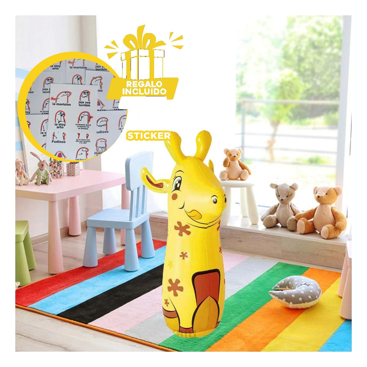 Inflable Infantil Tipo Porfiado con Diseño de Girafa para Niños Y+Regalo Sticker