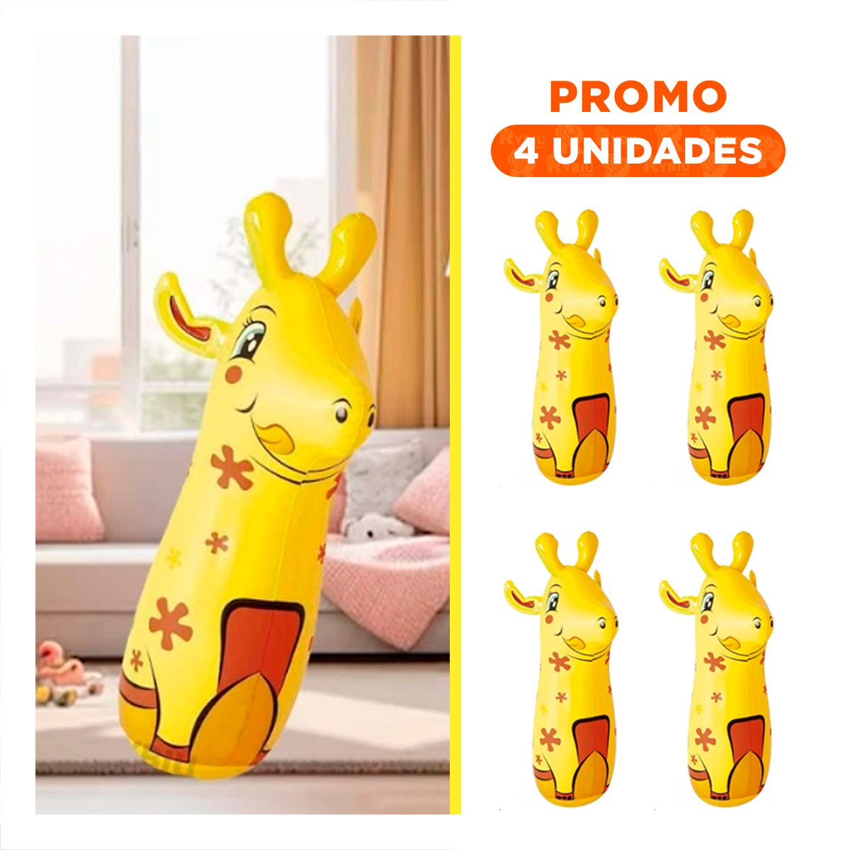 Pack4 Inflable Tipo Porfiado con Diseño de Girafa para Niños Y+Regalo Sticker