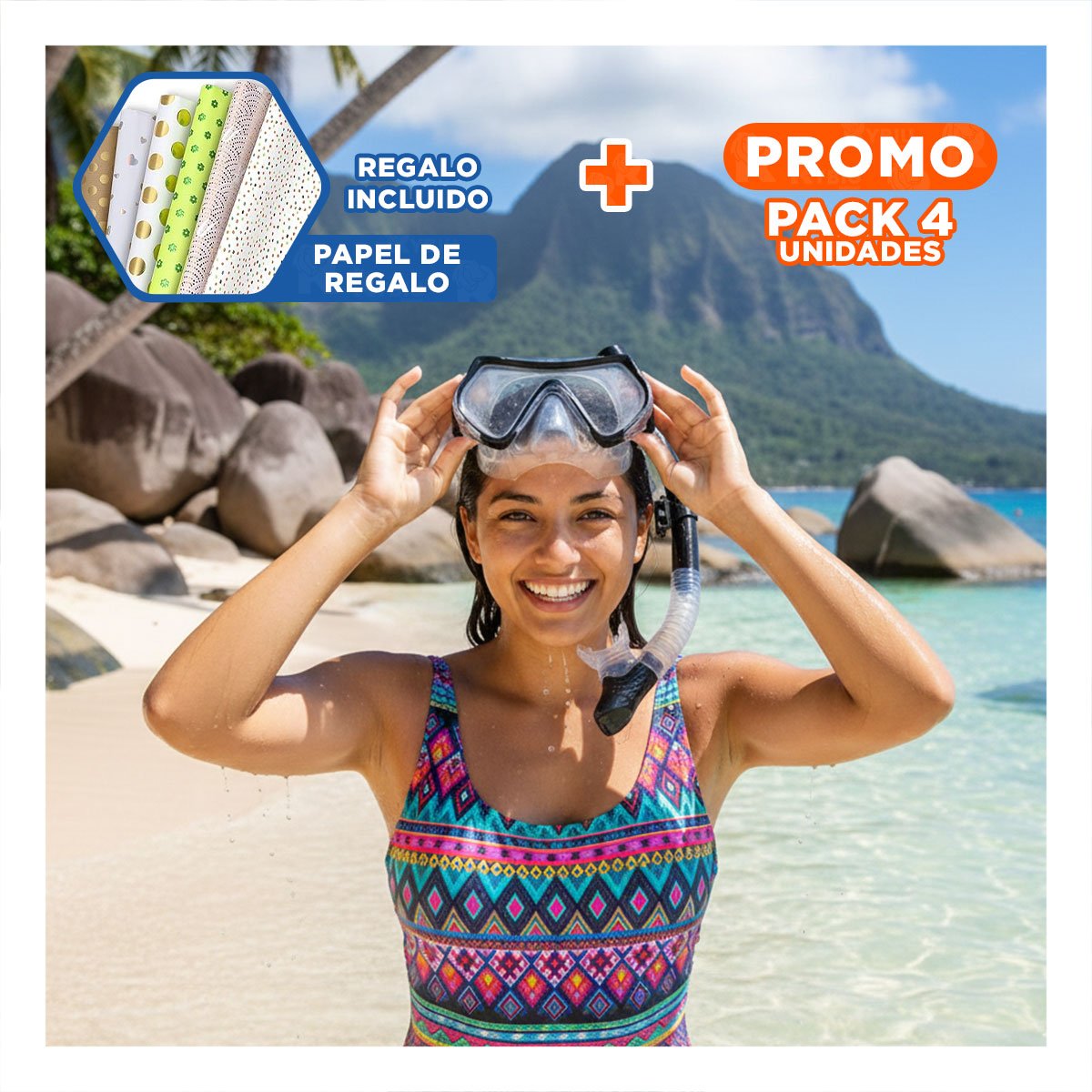 Pack4 Elementos Marinos de Buceo 2 Pcs con Lente de Vidrio Y+Papel Regalo