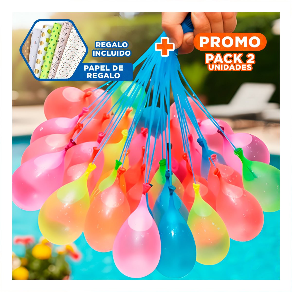 Pack2 Bombas de Agua con Llenado Rapido para Diversion de Verano en Hogar Y+Papel Regalo