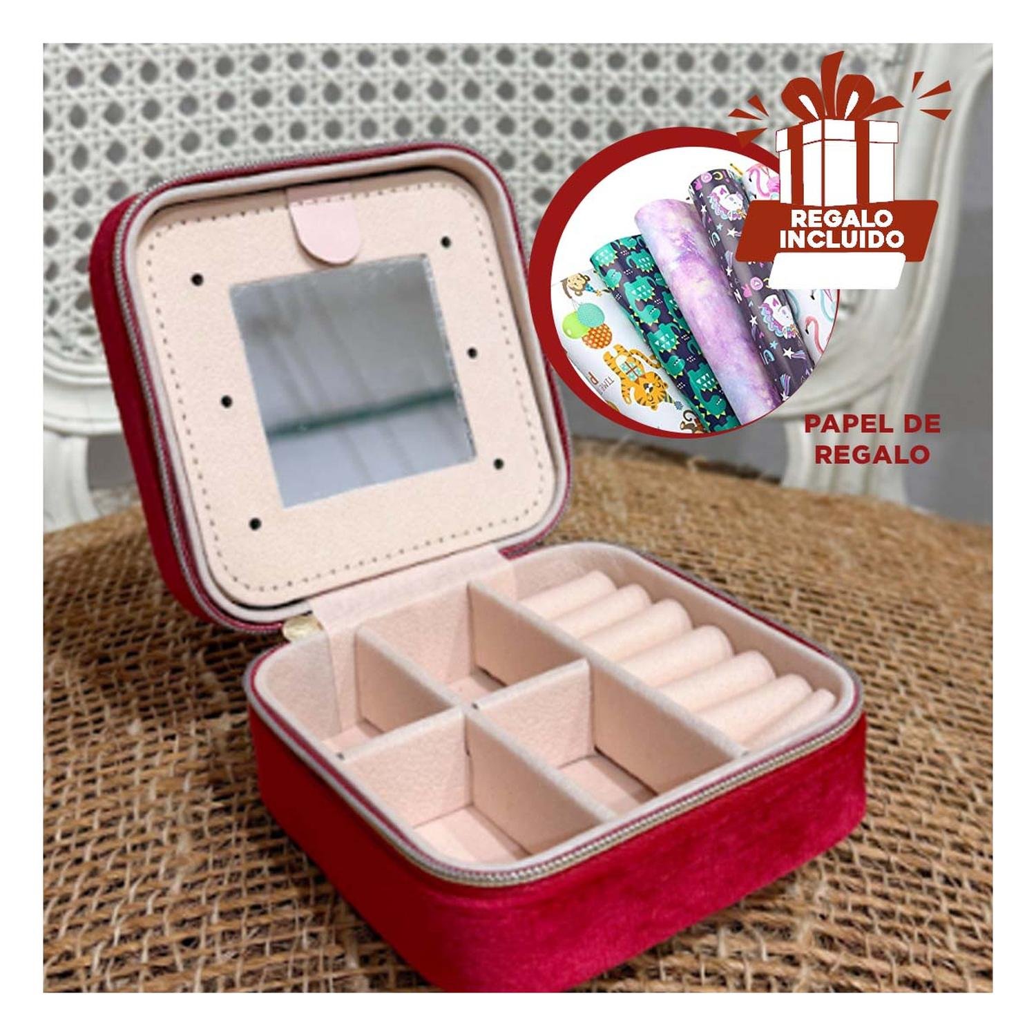 Joyero Portatil para Organizar Color Vino Y+Papel de Regalo