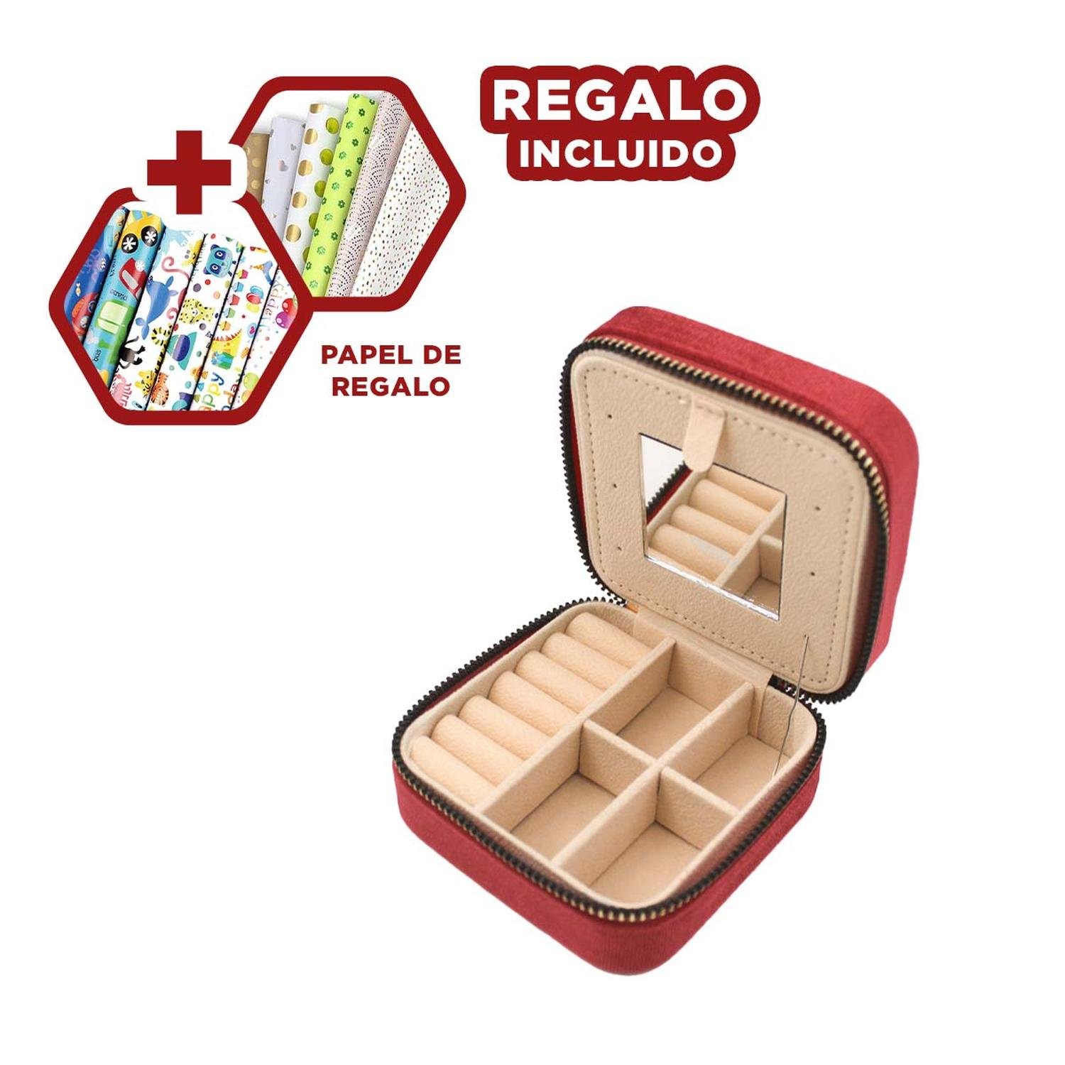 Pack6 Cofre Portatil para Joyas Vino Y+Papel de Regalo