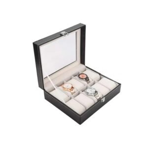 Organizador Porta 10 Relojes de Cuero Sintetico en Negro