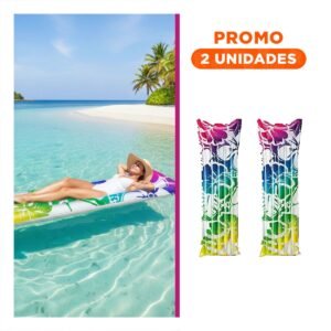 Pack2 Colchoneta Inflable 59720NP Arcoiris Comoda y Facil de Usar para Dormir y Descanso