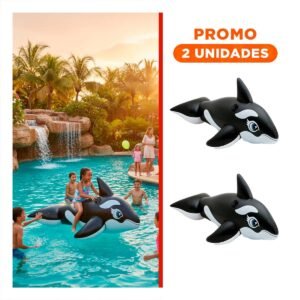 Pack2 Flotador Orca 193 x 119 cm Divertido y Seguro para Piscina