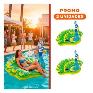 Pack2 Flotante Divertido Colorido y Seguro Pavo Real para Piscina