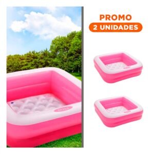 Pack2 Piscina Inflable Acolchada 85x85x23cm Rosado para Uso Familiar en Casa