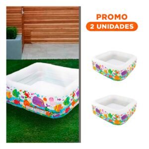Pack2 Pileta Infantil 159 x 159 x 50 cm para Patio con Bordes Seguros y Amplios