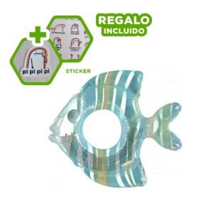Colchoneta Colorida Celeste Pez Rayado 83 x 81 cm para Niños en Piscina Y+Regalo Sticker